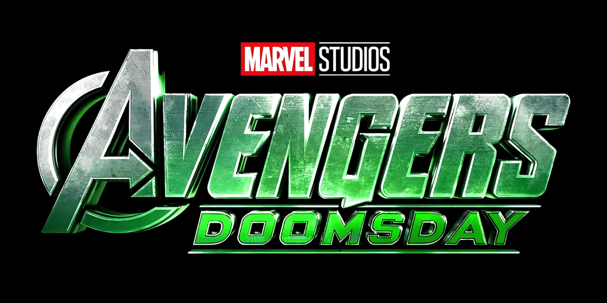 Logo for "Avengers: Doomsday" featuring green and metallic lettering with Marvel Studios branding