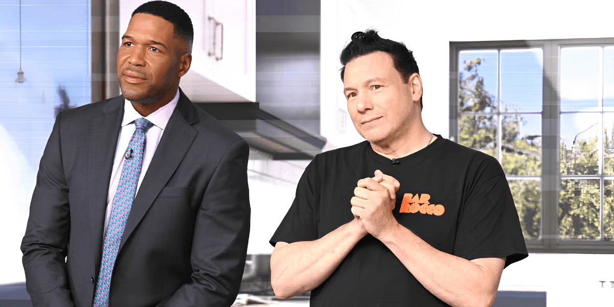 Two men stand side by side in a bright, modern kitchen setting