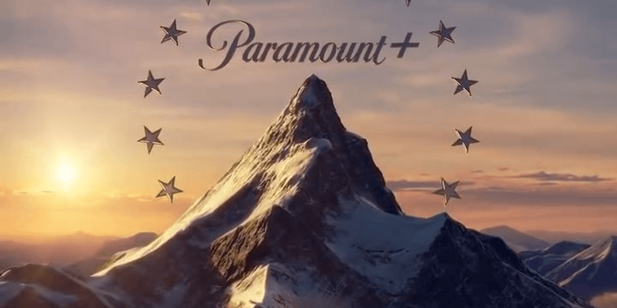 Mountain peak with snow, surrounded by stars and the Paramount+ logo above it