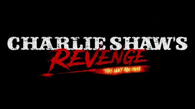 Promotional poster for "Charlie Shaw's Revenge," featuring eerie imagery of an adventure park, hinting at horror and suspense.
