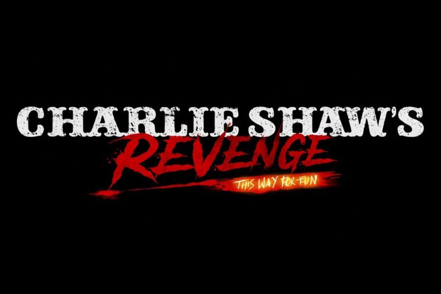 Promotional poster for "Charlie Shaw's Revenge," featuring eerie imagery of an adventure park, hinting at horror and suspense.