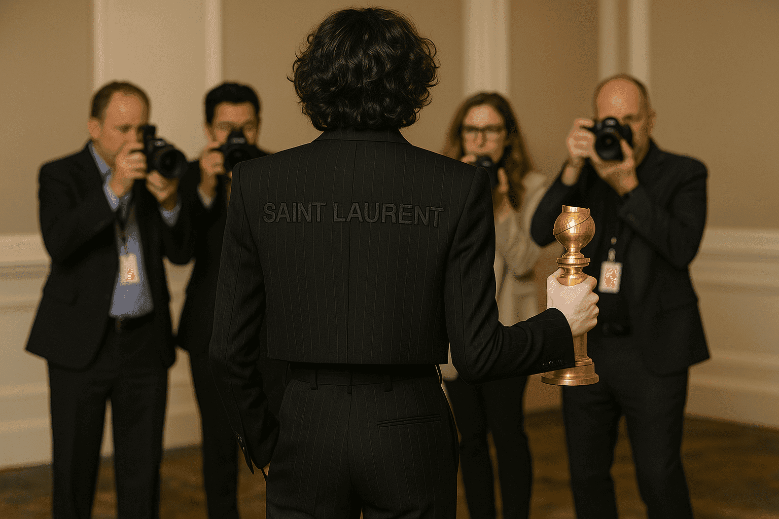 Finn Wolfhard in Custom Saint Laurent at the 2023 Golden Globe Nominee Luncheon