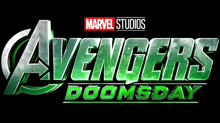 Logo for "Avengers: Doomsday" featuring green and metallic lettering with Marvel Studios branding