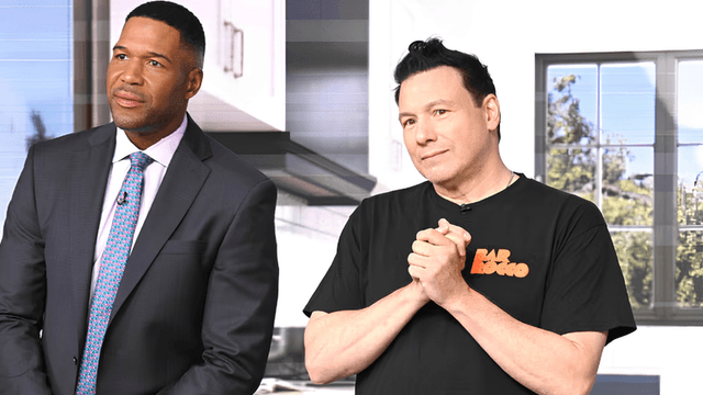 Two men stand side by side in a bright, modern kitchen setting