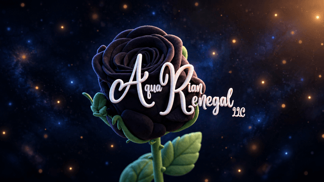 A black rose surrounded by a starry cosmic background with elegant text overlay