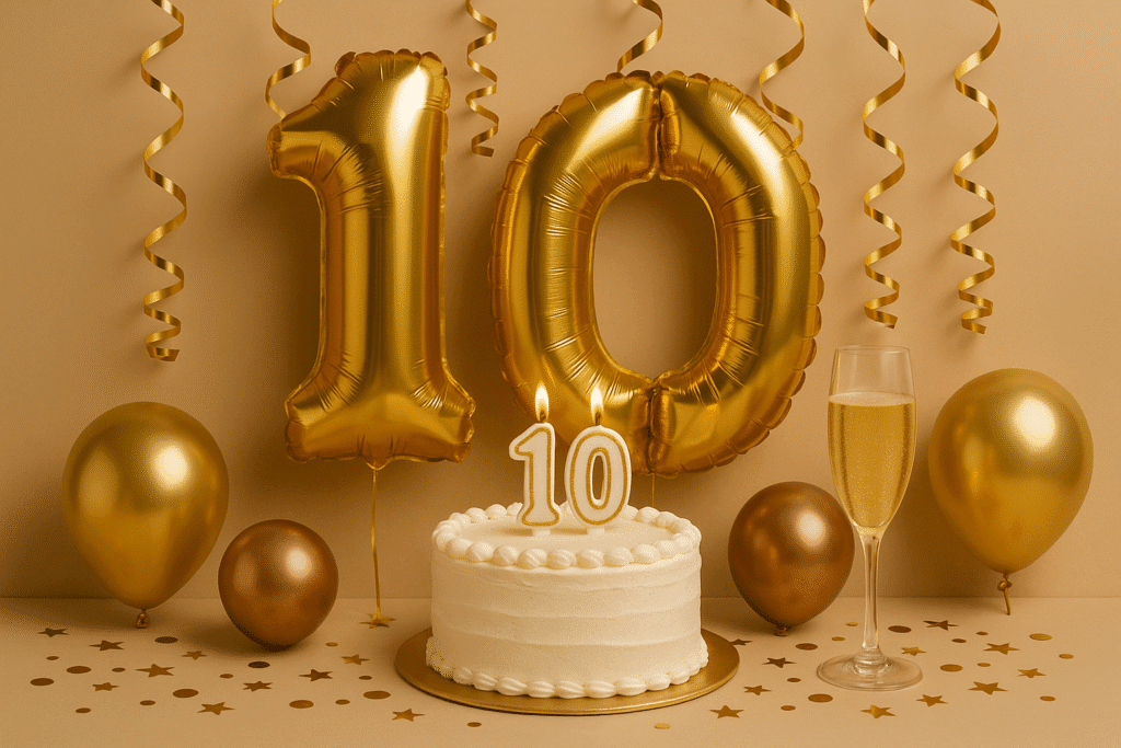 20250503 0740 10th anniversary celebration simple compose 01jt9nx8kkf8vt38qmk0f2ajmv
