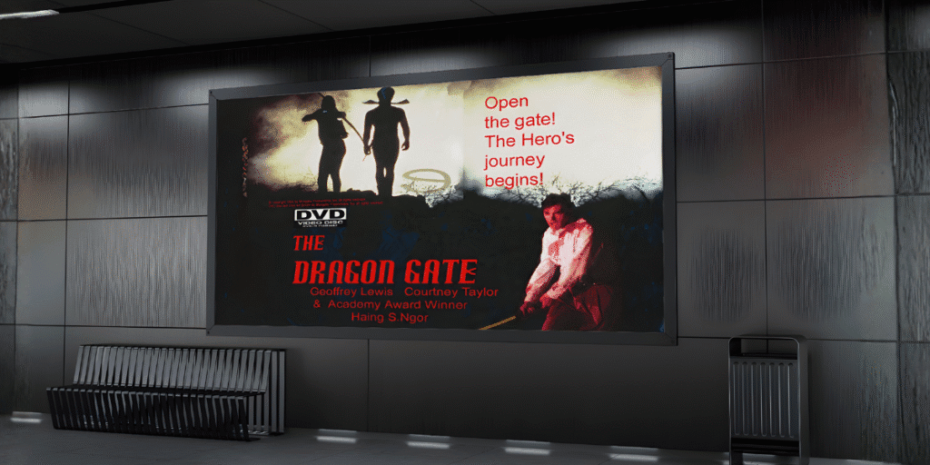 The Dragon Gate" film poster with tagline and cast details, featuring iconic martial arts imagery.