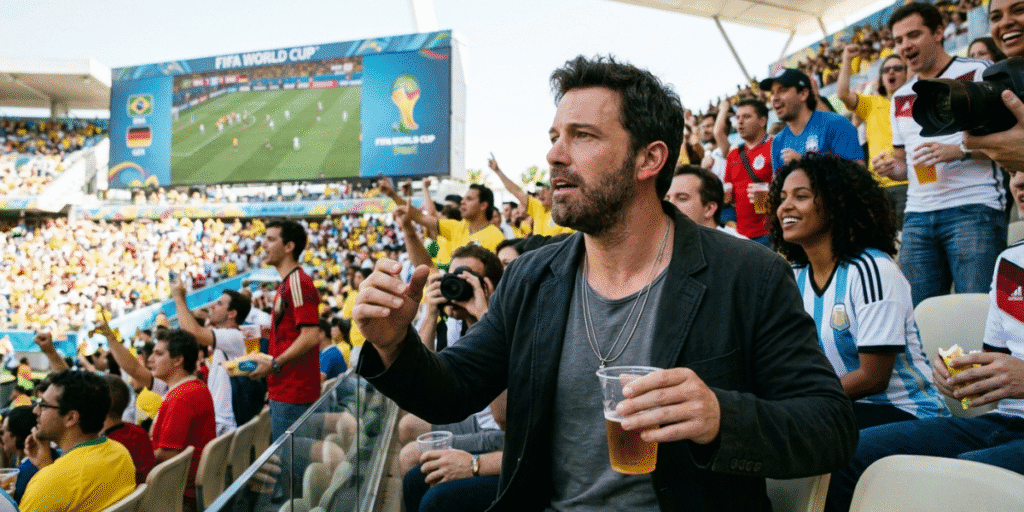 Hollywood and Sports Continue to Converge as Celebrity Appearances Define the Summer Entertainment Season Crowd of soccer fans watching a FIFA World Cup match with a celebrity spectator in the stands.